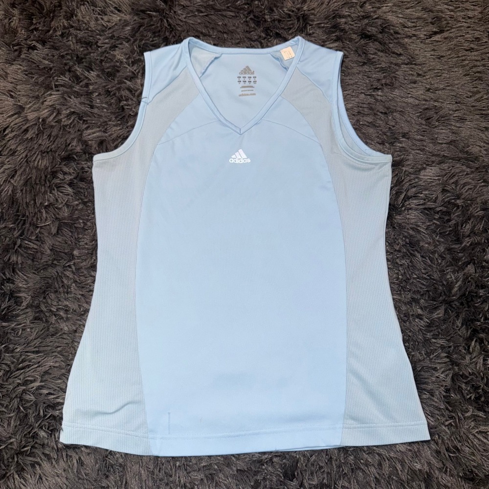 Adidas Womens Light Blue Sleeveless V-Neck Athletic Tank Top P54917 Size M